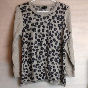 PURE CASHMERE LONGSLEEVE CHEETAH PRINT COLORBLOCK SWEATER 2x with measurements